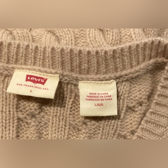 LEVI’S WOMENS RAE CABLE KNIT V NECK CROPPED WOOL SWEATER BEIGE SZ L NWT - Picture 9 of 12